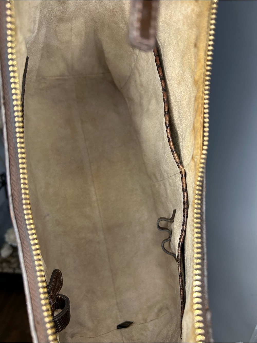 Vintage Brahmin Brown Lizard Embossed Leather Hobo Shoulder Bag Gold Hardware - Picture 10 of 11